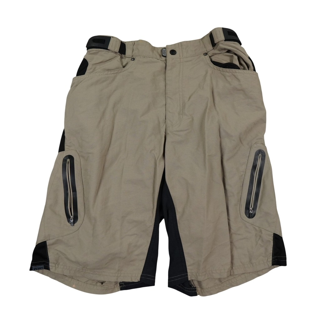 Zoic Ether Mountain Bike Shorts‎ Mens XL Tan Black Liner Logo Outdoor Cycling